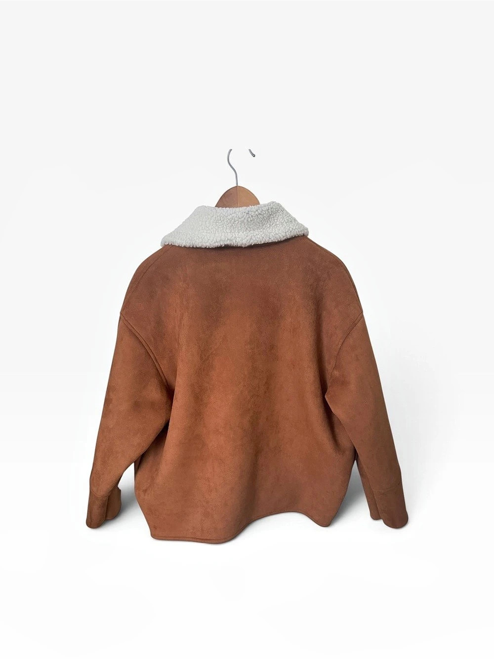 Mother The Scully Coat Shearling-Trim Coat in Brown & White Size Medium NWT - Picture 2 of 11